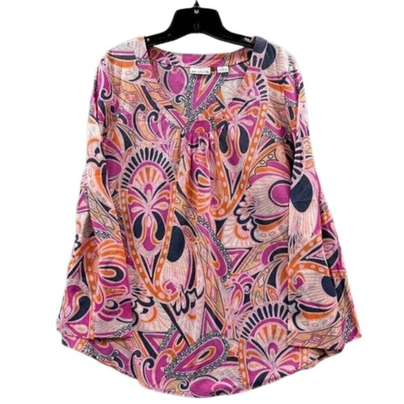 Liz Claiborne Tunic Blouse Size XL Blouse Women’s Vacay Hippie Boho 100% Cotton - Picture 3 of 8